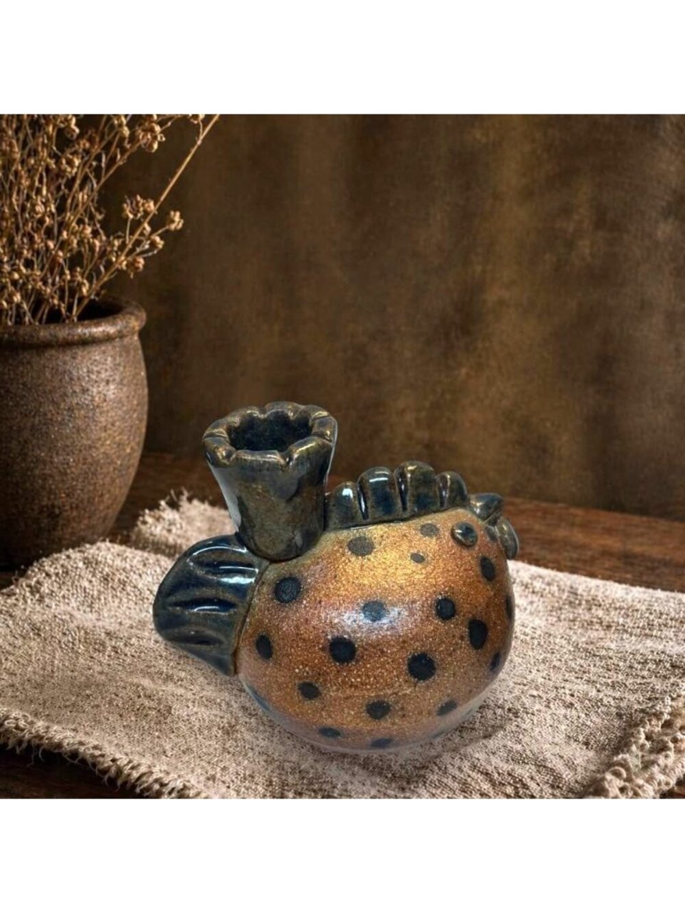 Pair of Studio Pottery Chicken Candle Holders | Handcrafted Stoneware Hen - Picture 2 of 11